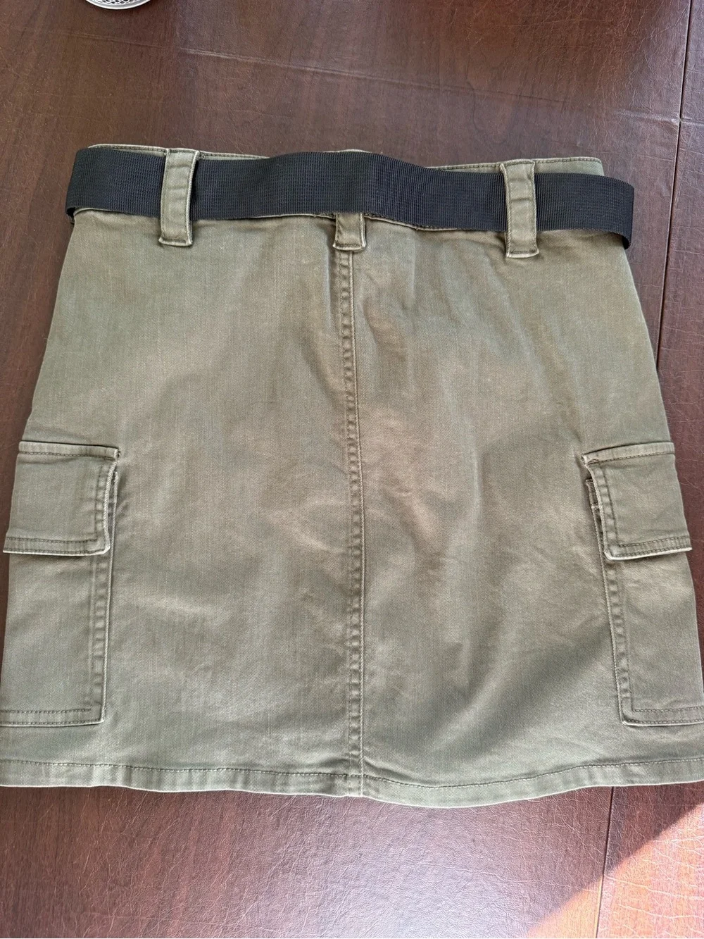 Garage Olive Green Cargo Skirt with Web Belt Detail